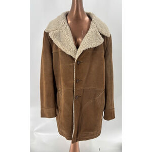 Vintage Lakeland Coat Mens 48 Brown Peltskin 1970s Button Suede Shearling Sherpa